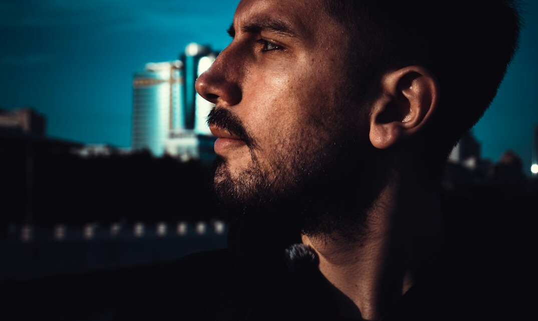 Studio portrait of a Brazilian man with short beard