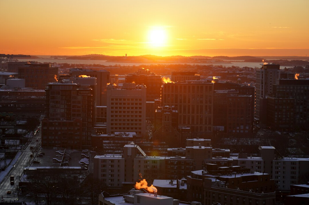 sunrise over city
