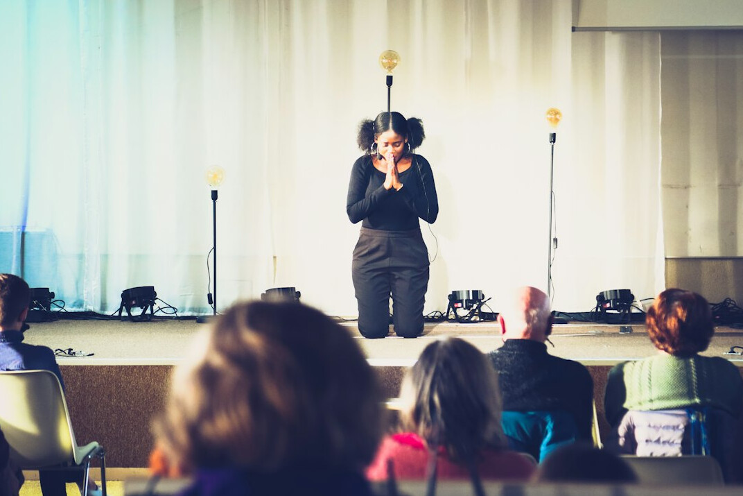 person practicing speech